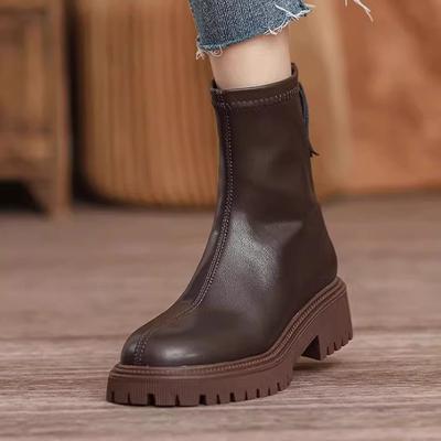 Bottines Martin britanniques pour femmes, bottines courtes à semelle épaisse et rehaussantes, bottines fines à fermeture éclair arrière, sens avancé, talon moyen, talon épais, bottines simples pour enfants