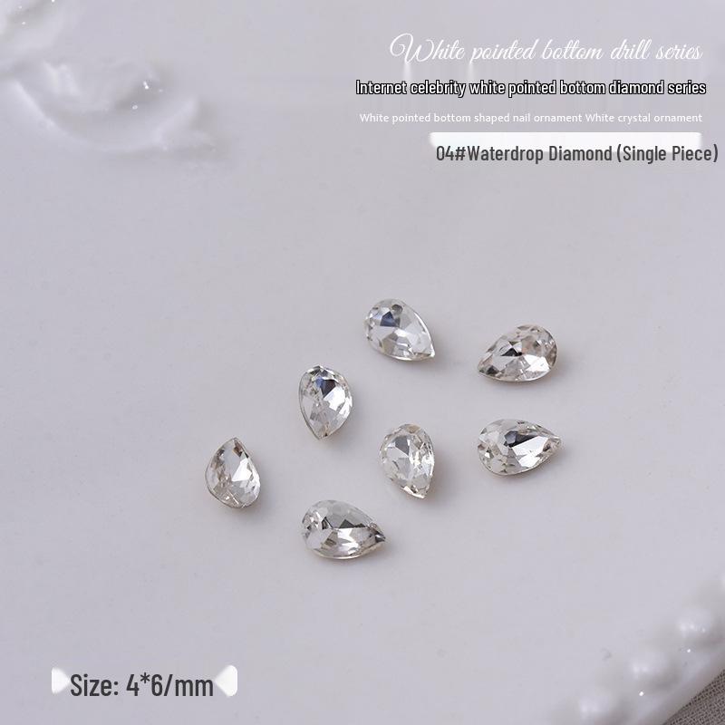 Nail Art Decorations: Transparent Pointed Rhinestones - Heart, Water Drop, Square, Butterfly Shapes