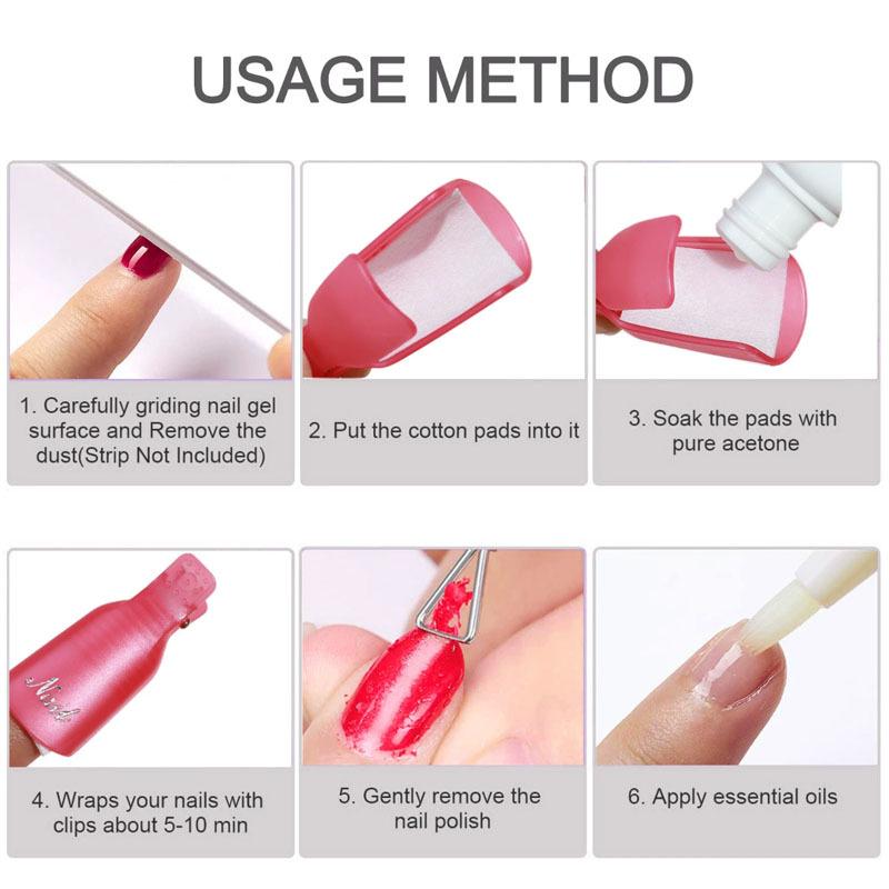 Nail Gel Removal Clips and Cotton Pad Set for Easy Gel Polish Removal