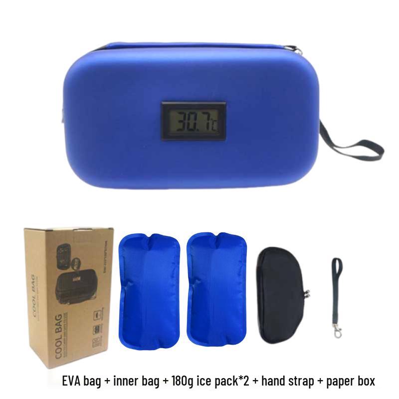 Portable Insulin Cooler Bag with Thermometer and Ice Pack for Outdoor Use