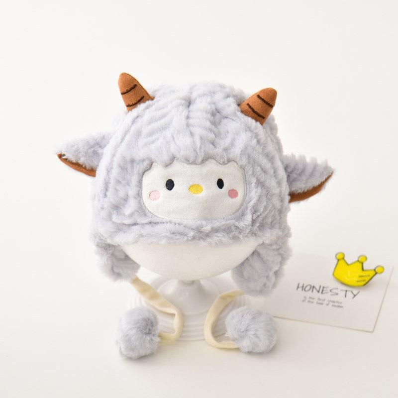Winter infant face protection knitted hat windproof and warm ear protection hat fleece thickened male and female treasure cute plush hat