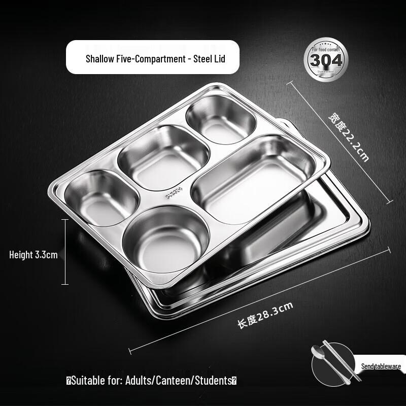 Thickened 304 Stainless Steel Five-Compartment Lunch Tray