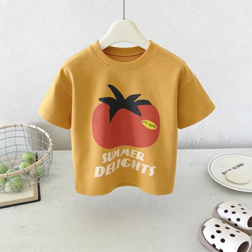 Toddler Summer Cool Cartoon T Shirt Boys Girls  Short Sleeve Tee Trendy Lion Duck Tomato Surf Pizza Cat Print Kids Cloth