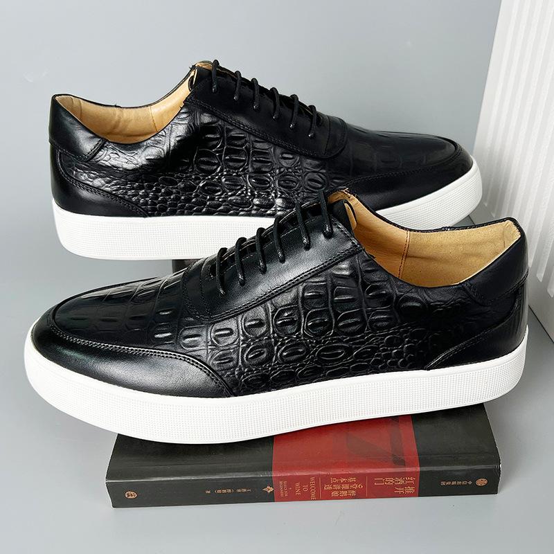 Newest 2024 Autumn Men Genuine Leather Casual Sneakers Lace Up Handmade Crocodile Design Men Daily Leather Footwear Purple