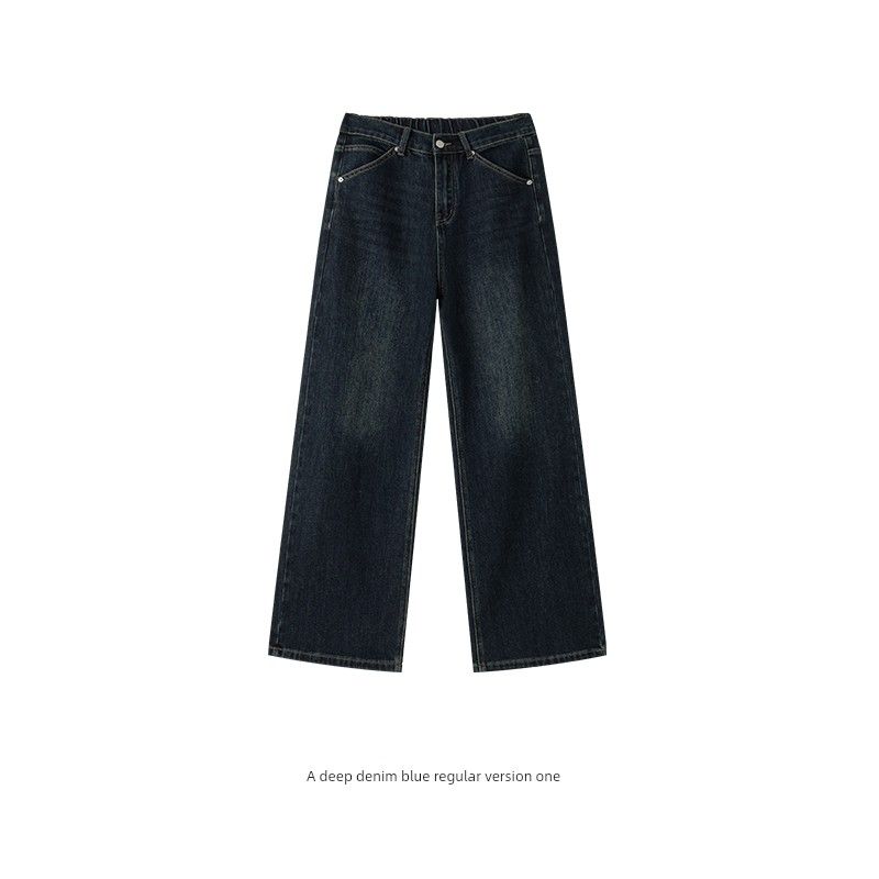 Black Label Quality Micro Elastic Washed Elastic Waist Denim Dark Denim Blue Regular Version (Ready in Stock) L