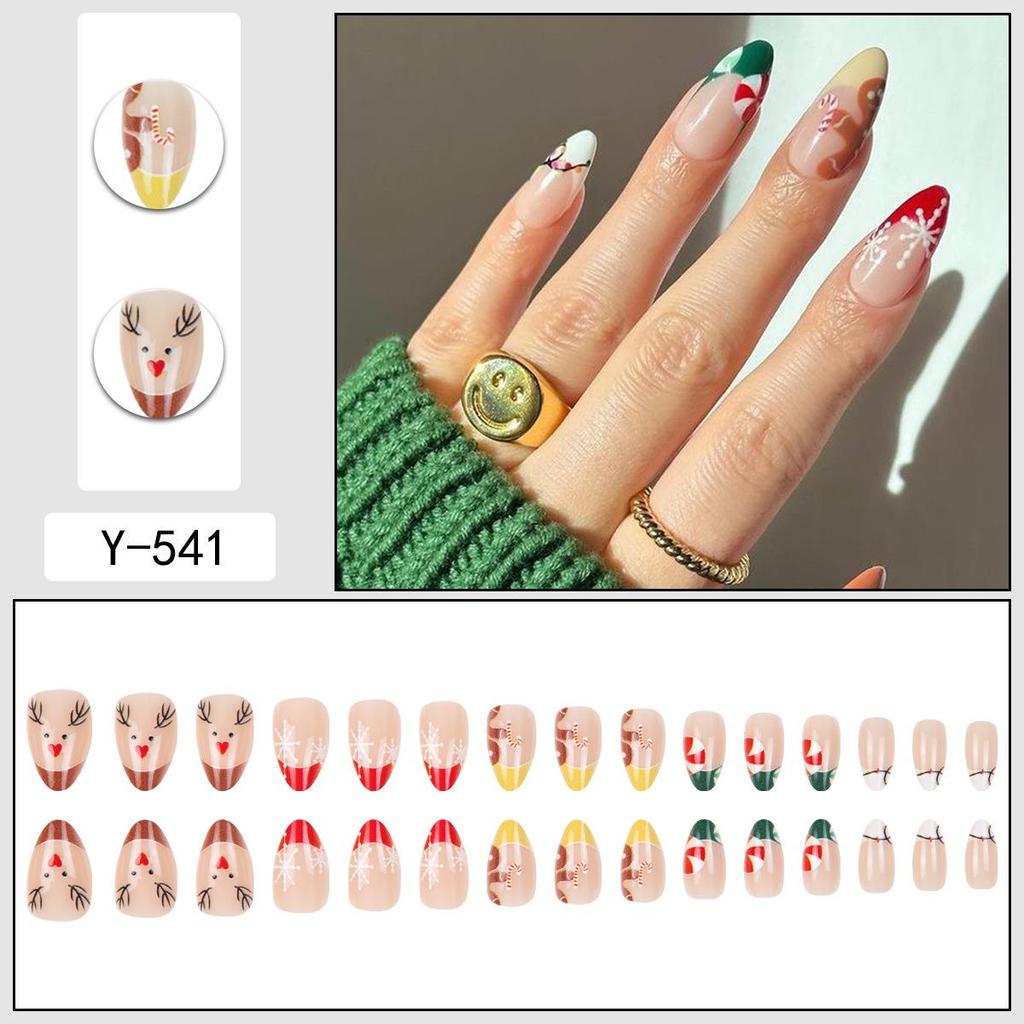 European & American Almond Shape Christmas Wearable Nails - 30 Detachable False Nails