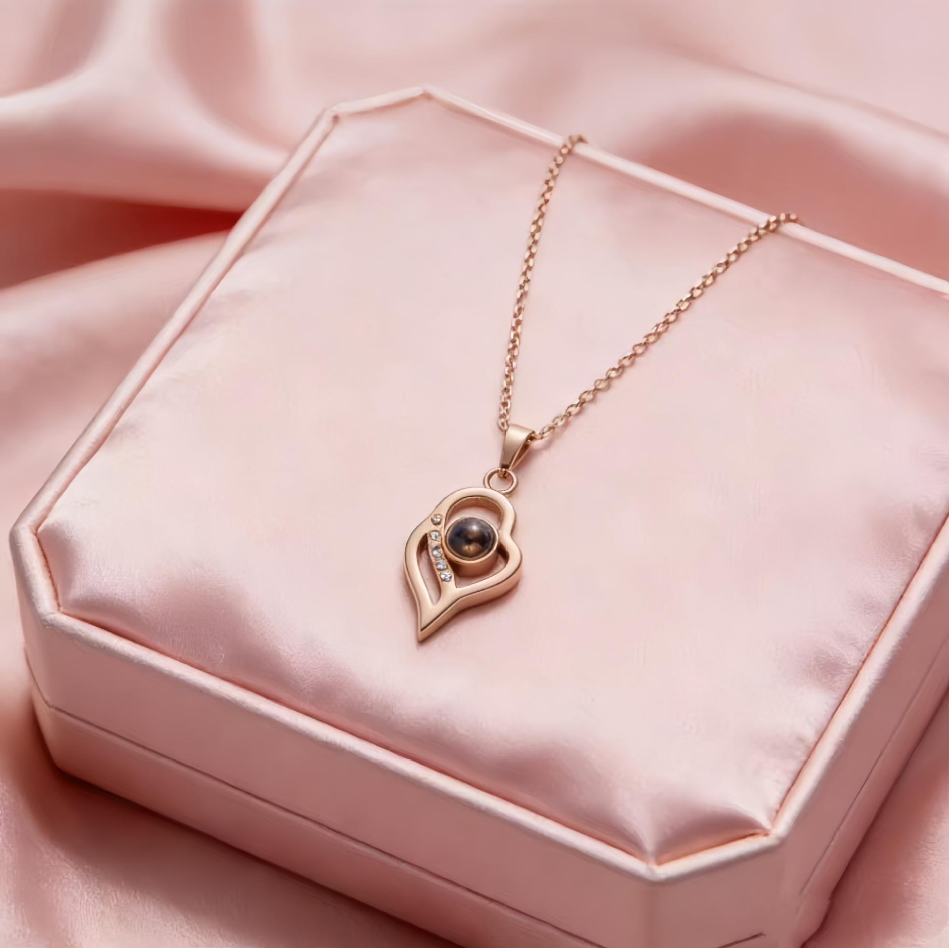 Double Heart Projection Necklace: Stainless Steel, Colorfast, Custom Photo Pendant, Light Luxury European-American Accessories