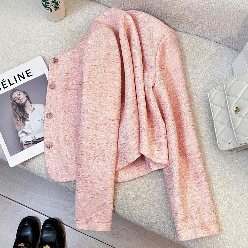 French Pink Petite Suit Jacket - Spring/Autumn 2025 Fashionable Age-Defying Style