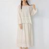 Japanese Literary Embroidered Lace Long Sleeve T-shirt & Skirt Set - Women's Pure Cotton Casual Fashion