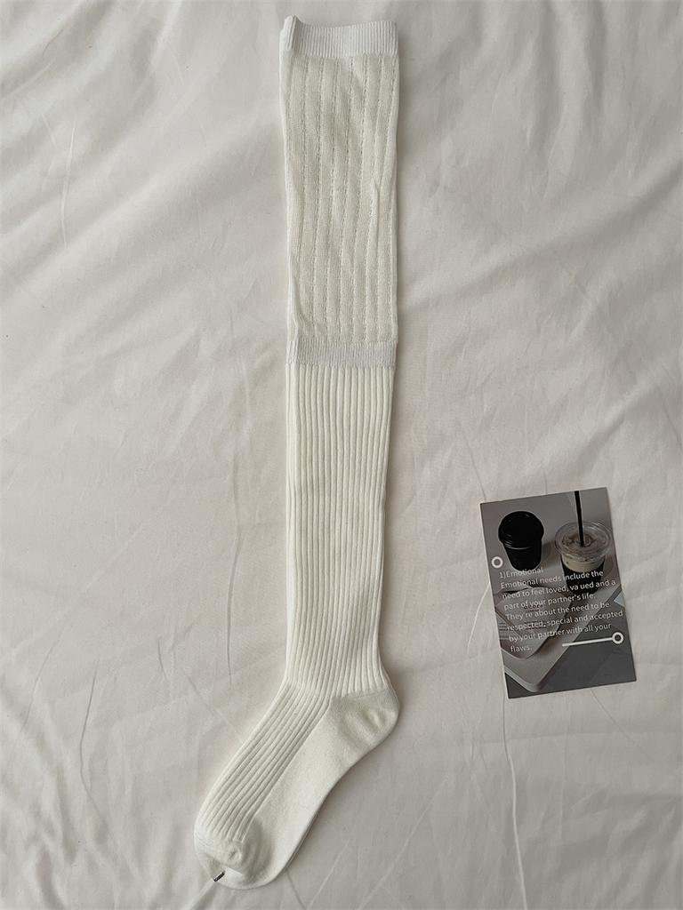 Spring And Autumn Knee Socks Stacking Socks Women'S White High Tube Socks Korean Version Hollow Gray Stockings With Boots Thigh Socks