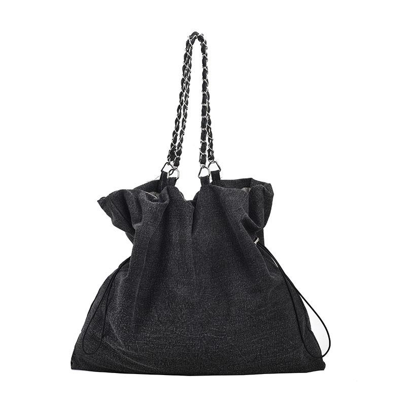Personalized Hundred Denim Chain Tote Bag Drawstring Shoulder Underarm Bag