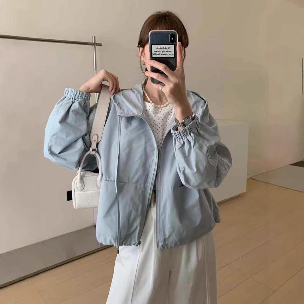 

Korean Style Hooded Casual Spring Jacket for Women Large чорний