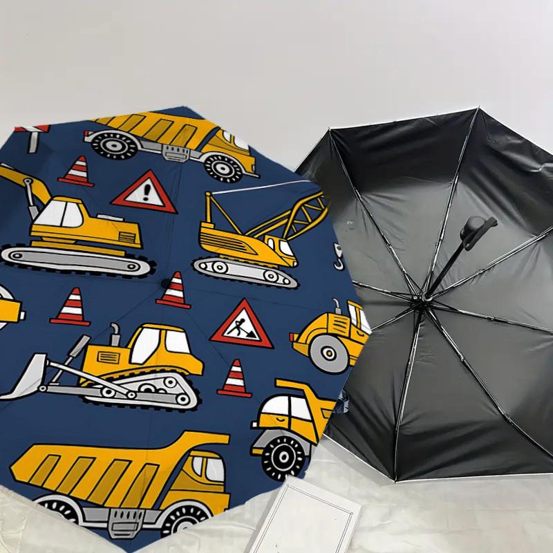 1PC Construction Vehicles Umbrella-8-Rib Reinforced, Automatic Open, Lightweight & Durable, Cute Fashion Accessory for Outdoor-T338