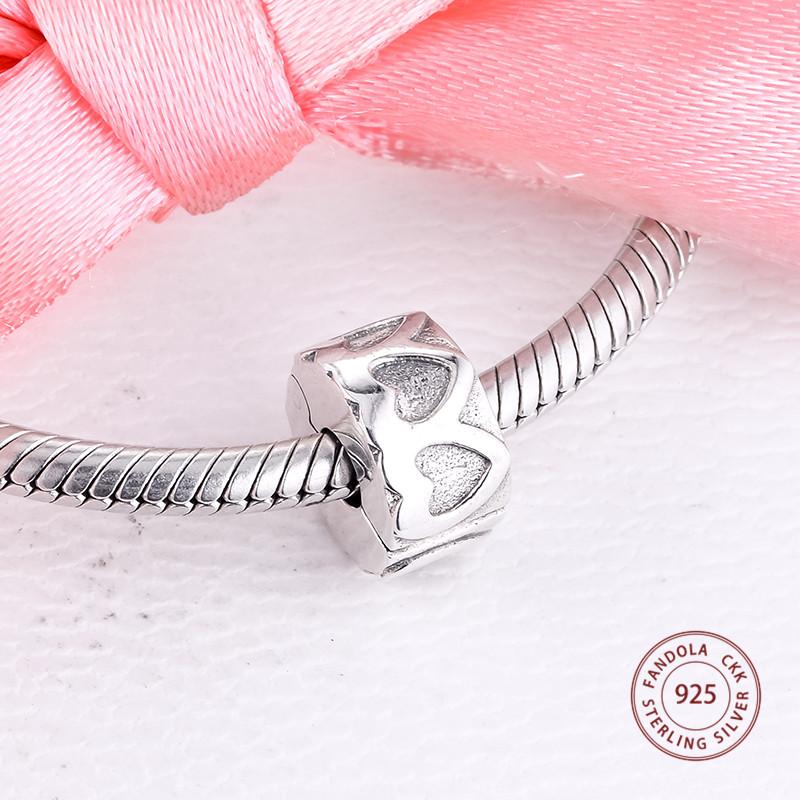 Abalorios de Clip de fila de corazones de Plata de Ley 925 auténtica, cuentas para la fabricación de joyas, se adapta a Pulseras originales, regalo DIY Argent