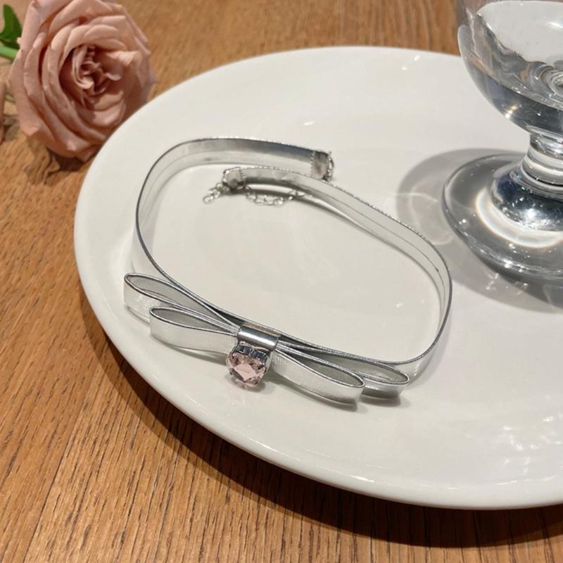Bowknot Heart Leathers Rope O Style Choker DIY Diamonds Loves Pendant Necklace for Women Punk Aesthetic Y2K Necklace