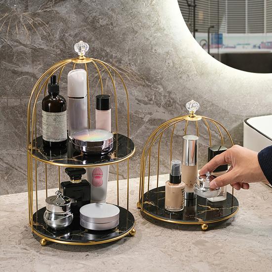 Cosmetics Storage Rack Birdcage Shape Thick Iron Frame Organizer Large Capacity with Elevated Bottom Design Display Rack
