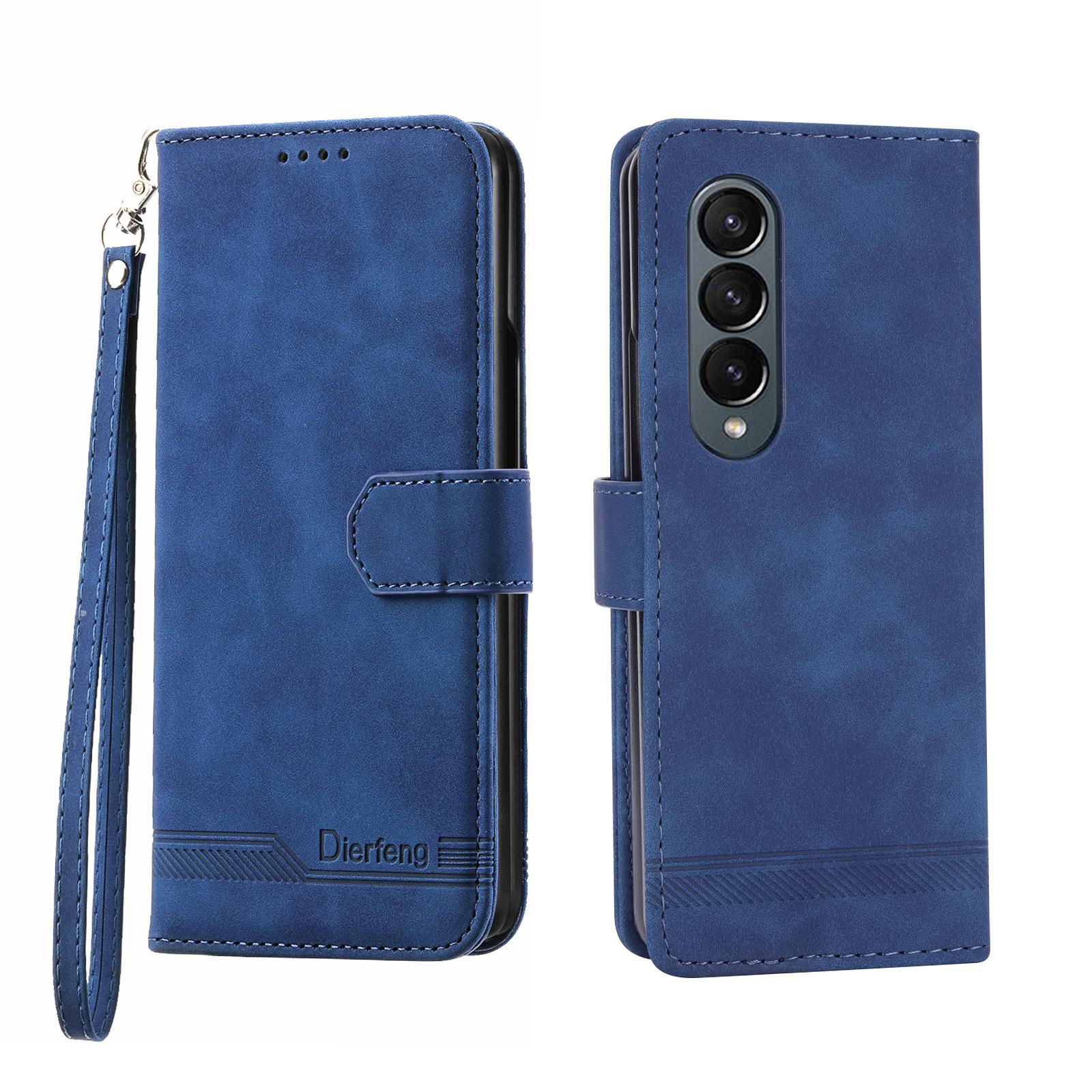 

Leather Phone Case for Samsung Galaxy Z Fold 7 6 5 4 3 Fold7 Fold6 5G Hand Strap Wallet Cards Hinge Protection Holder Cover Galaxy Z Fold 7&Case & Strap синій