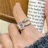 925 Sterling Silver Zircon Ring for Women Geometry Hollow Out Square Versatile Line Irregular Jewelry Gift Wholesale