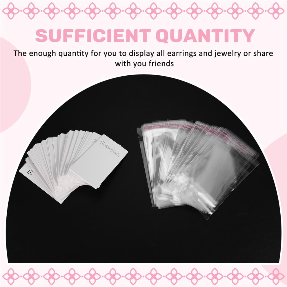 Jewellery 100 X White Plain Earring Display Cards & Self Adhesive Bags