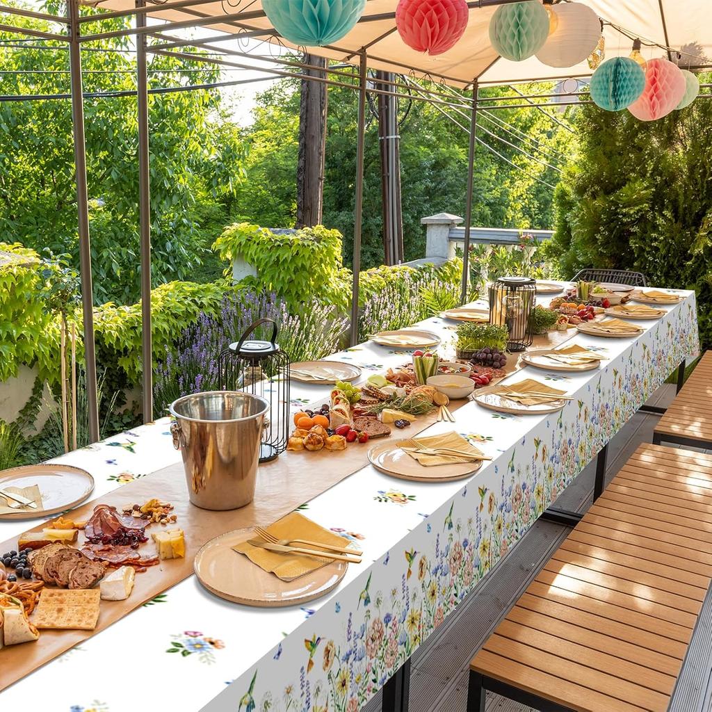 3 Pack Spring Summer Floral Tablecloth Decorations, Wildflower Plastic Disposable Table Cloth, Wild Flower Rectangle Table Cover for Garden Picnic