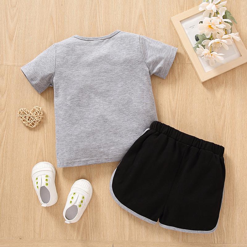 Girls Summer 2Pcs Outfit Cute Cartoon Print Crew Neck Short Sleeve Top and Shorts Set
