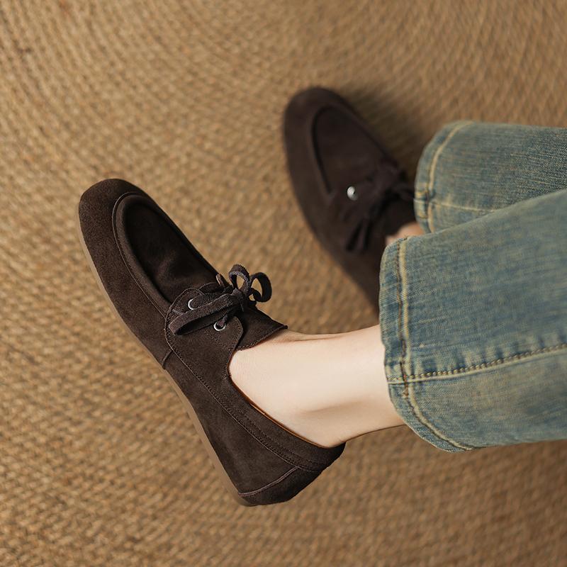 Fashion Brand Shoes Woman 2025 Trend Autumn New Vintage Suede Leather Loafers Women's Casual Flats Shoes British Style Flat Single Pumps