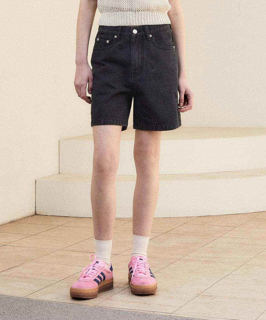 ITER Logo Embroidery Short Denim Pants_Vintage Black