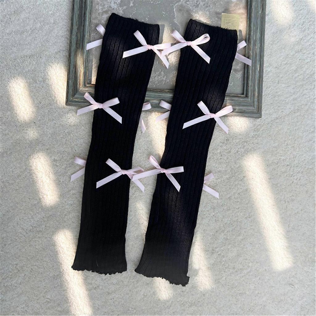 Leg Warmers for Women Girls Ballet Style Lolitas Leg Warmer Bowknot Knit Long Socks Gothic Harajuku Leg Cover Stockings  White