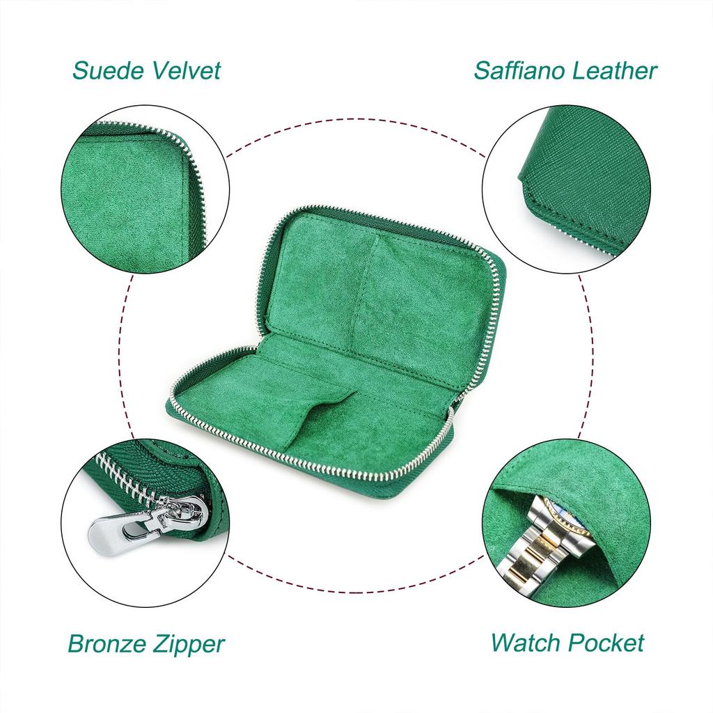 Handmade Genuine Leather 2 Slots Watch Case for Women Zipper Men Watch Storage Pouch Watch Collection Display Box Travel Watch Bags