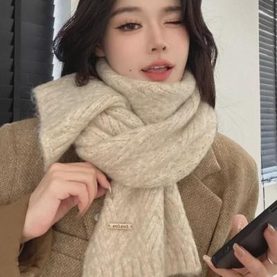 Trendiger Damen-Strickschal aus Wollmischung mit Alpaka – Koreanischer Stil, Winter 2024