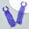 Boho Chic Long Tassel Earrings Women Handwoven Glass Tube Pendant With Geometric Design Yellow Blue