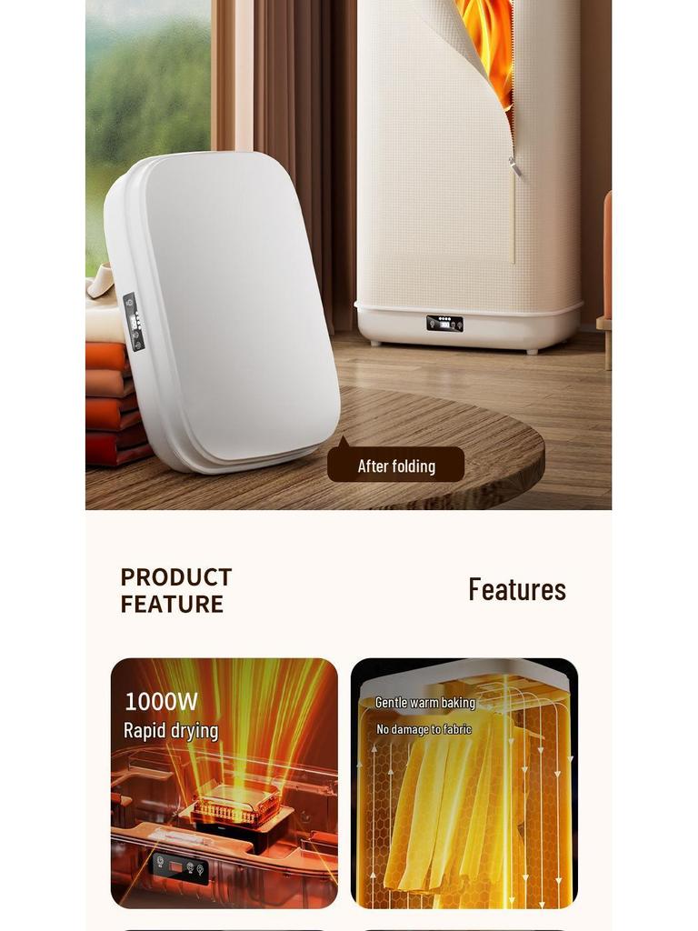 Automatic Folding Clothes Dryer with Steam Deodorization, UV Disinfection, and Portability