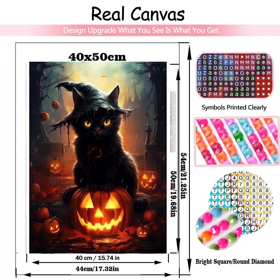 New Diamond Drawing 5DDIY Square/Round Diamond Mosaic Pumpkin Cat Jewelry Embroidery Halloween Picture Home Decoration Gift
