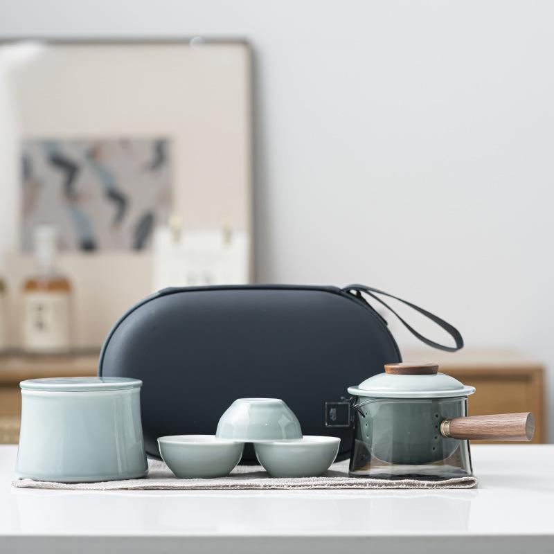 Portable Ceramic Tea Set: Quick Cup, One Pot, Three Cups - Perfect for Travel and Outdoor Use