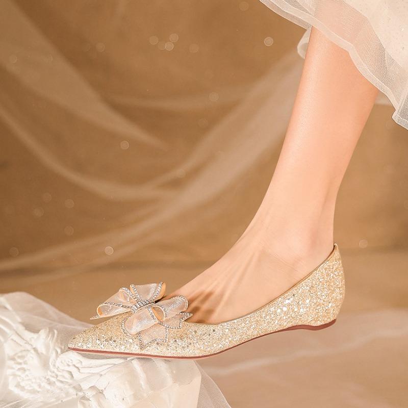 2025 New Fashion Spring Summer Women Shoes Pointed Toe Ballerina Flats Brand Woman Versatile, Wear It Party Shoes Gold