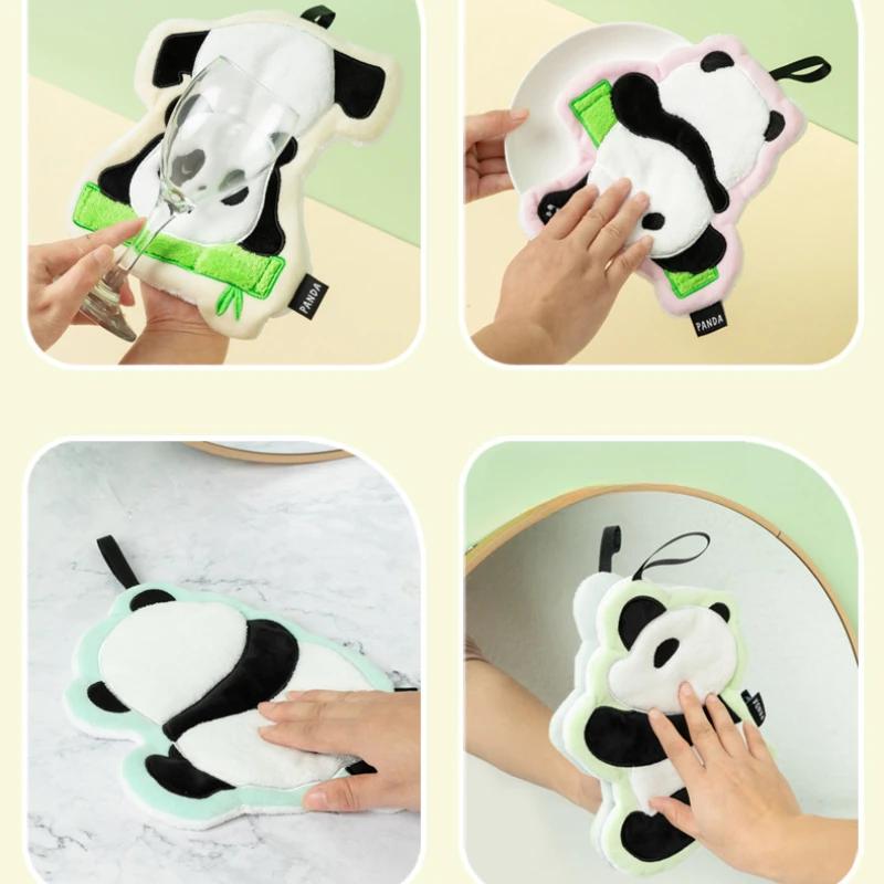 Cute Panda Zoo Hand Towel Kids Cartoon Absorbent Coral Velvet Towel Kitchen Bathroom Hanging Rag Handkerchiefs children Adult