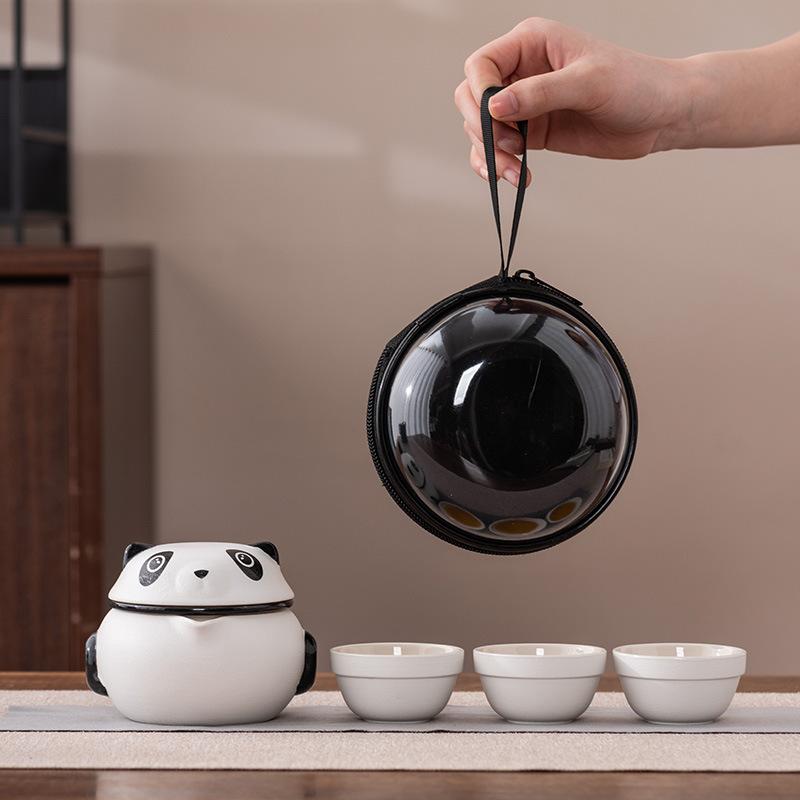 Creative Panda Travel Tea Set Portable Kuaike Ceramic Three Cups Cute Gift Box Company White-collar Business Gifts