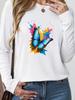 (Asian Size) Sweet Butterfly Trend Cute T Shirt Tee Lady Printed O-neck Women Female Clothing Casual Fashion Top Long Sleeve Graphic T-shirts