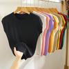 Summer Round Neck Knitted Casual Women's T-shirt Elegant Loose Ice Silk Thin Fit Solid Color Short Sleeve Tee Tops Ladies Simple Fashion T Shirt 3097