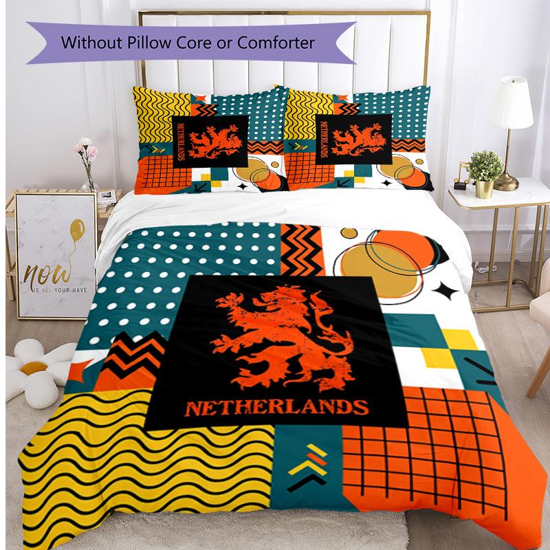 Netherlands Football Printed Bedding 3 Piece Set Cozy Breathable Bed Cover Set as Housewarming Holiday Gift