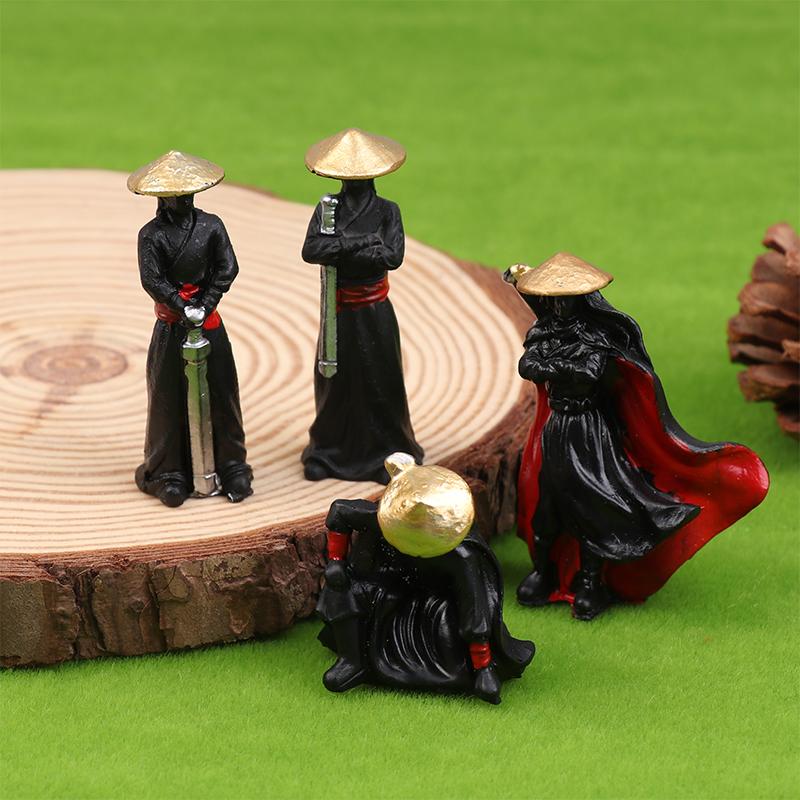 4Pcs/Set Resin Mini Figures Model Ancient Japanese Chinese Ninja Samurai Warrior Modeling Cool Miniature Car Decoration Gifts