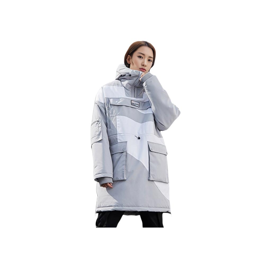 Li Ning Warm Hooded Loose Long Cotton Coat Men Outerwear Snow-Gray AFMP029-1