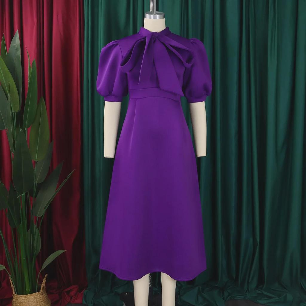 2024 Summer European & American Short-Sleeve Tie-Bow Puffy Banquet Dress