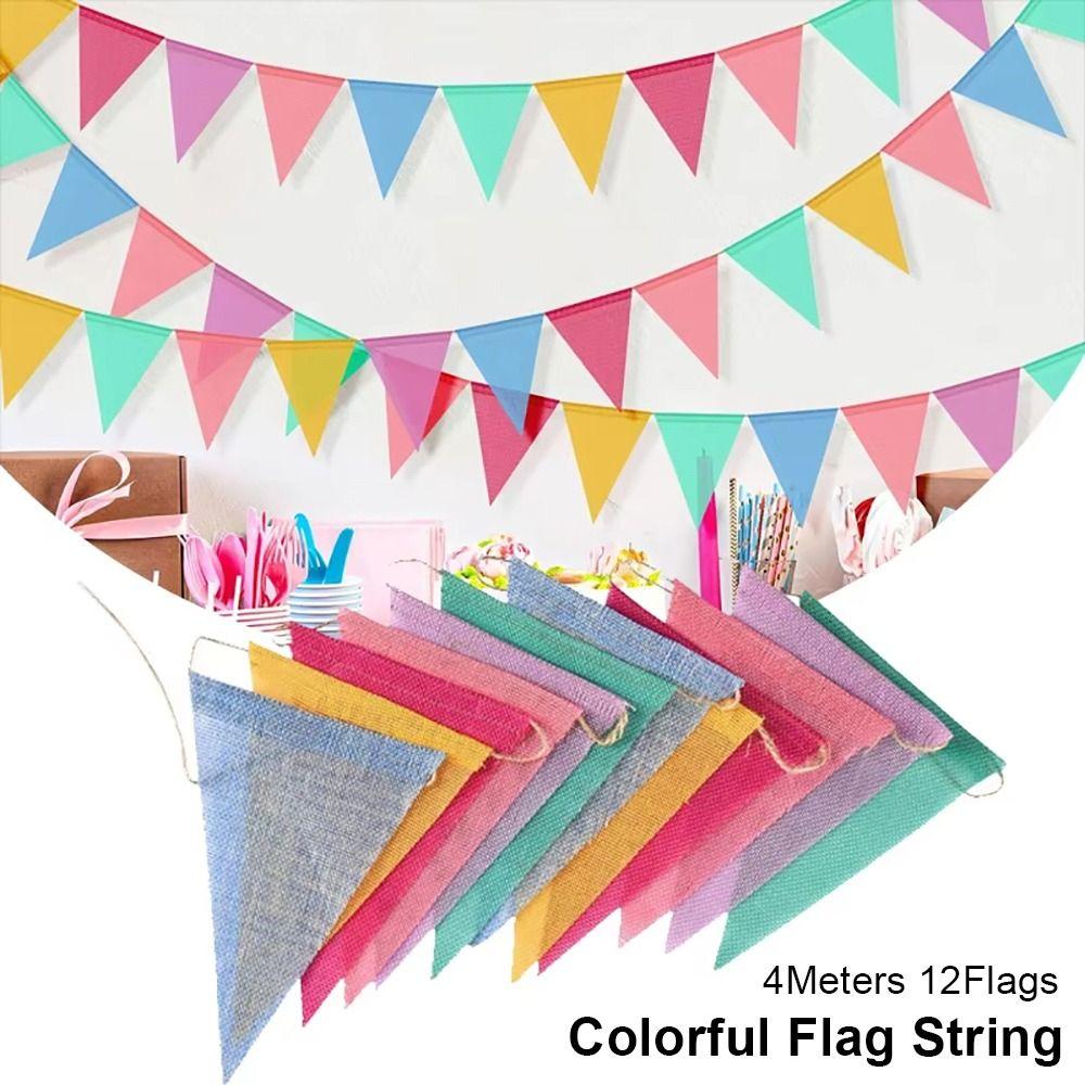 1Pcs 12 Flags Multicolor Triangles Flags Hanging Flags for Happy Birthday Party Wedding Decoration