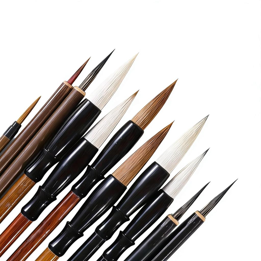 11Pcs Wood Writing Brushes Weasel Wool Hair Chinese Traditional Calligraphy Brush Set for Painting Pottery Ceramic Clay Writing