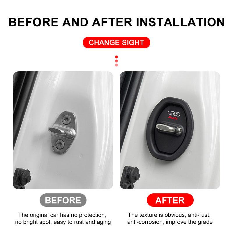 4pcs Car Door Lock Cover Silicone Protector Auto Accessory For Audi A3 A6 Q3 B5 B6 B7 B8 B9 Q7 8P 8V 8L A5 A4 C6 C5 C7 4F A1 A7 A8 Q2 Q5