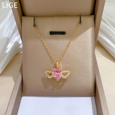 Love Wings Empty Light Luxury Temperament Gorgeous Full Diamond Necklace Female Versatile Collarbone Chain Titanium Steel Chain