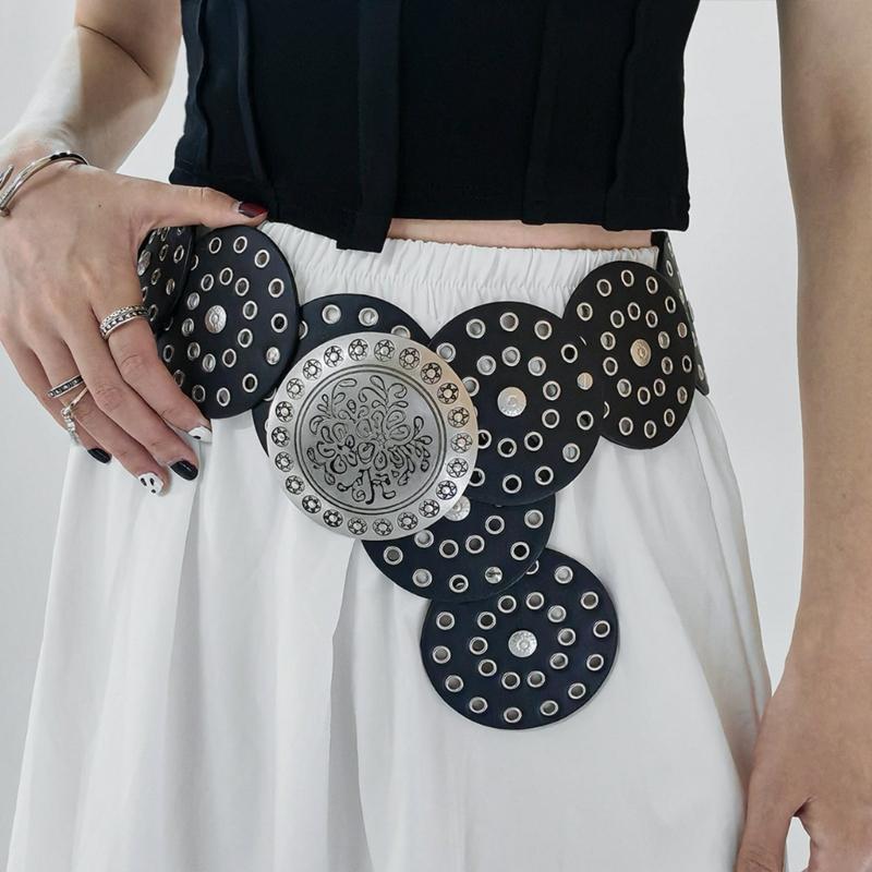 Adult Relief Round Buckle Waist Belt Adjustable Exaggerated Personality Waist Belt for Men Teenagers Coat Dress