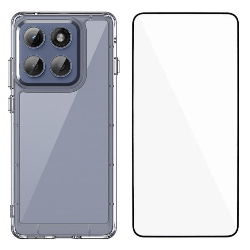 

For Motorola Edge (2025) 5G Case WANLONFENG MF Series TPU Acrylic Clear Phone Cover with Tempered Glass Film Transparent