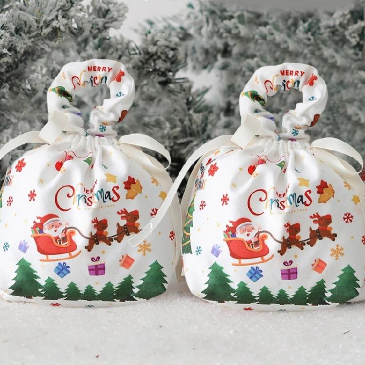 Holiday Party Cloth Candy Pouches Portable Soft Fabric Holiday Gift Wrapping Bag for Christmas Eve Celebration